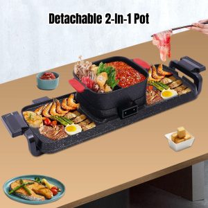 2 in 1 Electric Grill and Hot Pot 2200W BBQ Pan Grill and Hot Pot Multifunction