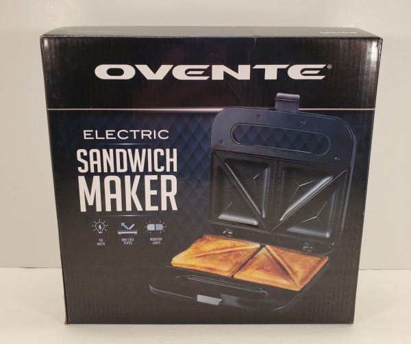 Ovente Electric Sandwich Maker Non-Stick Plates Black GPS401B Breakfast NEW