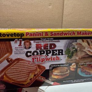 Panini Sandwich Maker Red Copper Flipwich Stove Top NEW