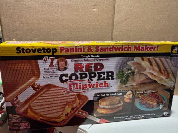 Panini Sandwich Maker Red Copper Flipwich Stove Top NEW