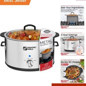 Slow Cooker 10 Quart | Extra Large Non-Stick Metal Searing Pot & Transparent …