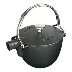 Staub 1650023 Cast Iron – Tea Kettles 42.5 oz, Round, Tea Kettle, Black Matte