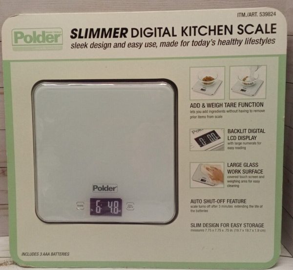 New in box POLDER Slimmer Digital Kitchen Scale 11lb Capacity itm/art 539824