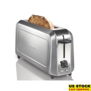 Long Slot Toaster 2 Slice Stainless Steel Easy Clean Extra Wide Bagel Function