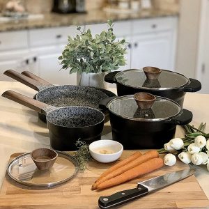 12 Piece Induction Pots and Pans Set Nonstick Granite Stone Coated Cookware Sets