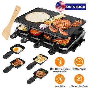 Indoor Grill BBQ Grill Non-Stick Griddle Electric Grill Raclette Grill w/ 8 Pans