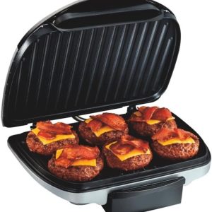 Electric Grill, 6 Servings, 90 Square Inches, 1200 Watts, Non-Stick Pan, Silver