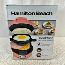 Hamilton Beach Breakfast Sandwich Maker W/ Egg Cooker Ring Coral Nonstick NIP