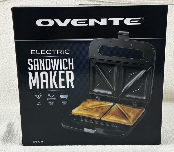 Ovente Electric Sandwich Maker Black Non-Stick Plates Black GPS401B New in Box