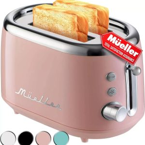 Mueller Retro Toaster 2 Slice with 7 Browning Levels and 3 2 Slice, Pink