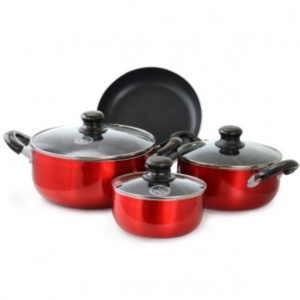 Better Chef 7-Piece Non-Stick Cookware Set Dutch Oven Sauce Pan Fry Pan Set, Red