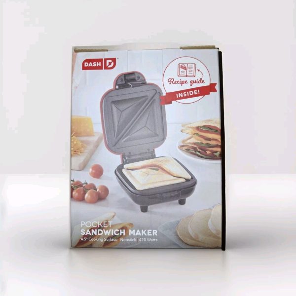 Pocket Sandwich Maker Dash Nonstick 4.5 Cooking Surface 420w New Box Mini Watts