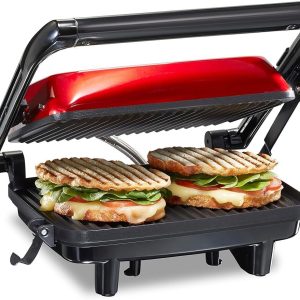 Hamilton Beach Panini Press Sandwich Maker & Electric Indoor Grill with Lid, Red