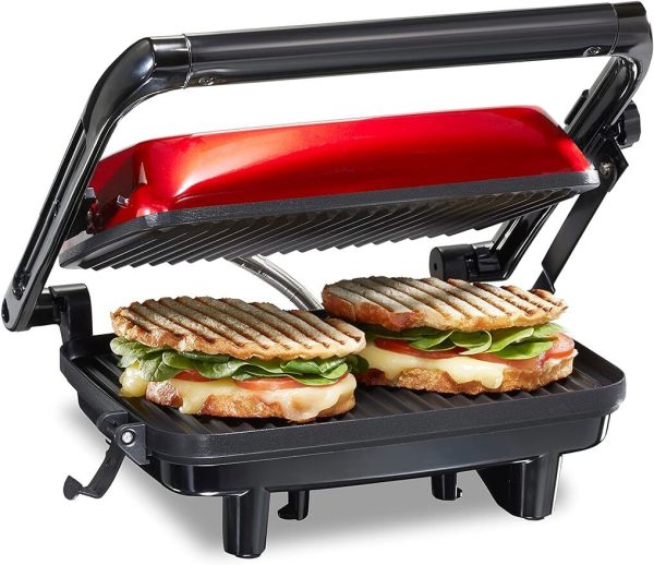 Hamilton Beach Panini Press Sandwich Maker & Electric Indoor Grill with Lid, Red