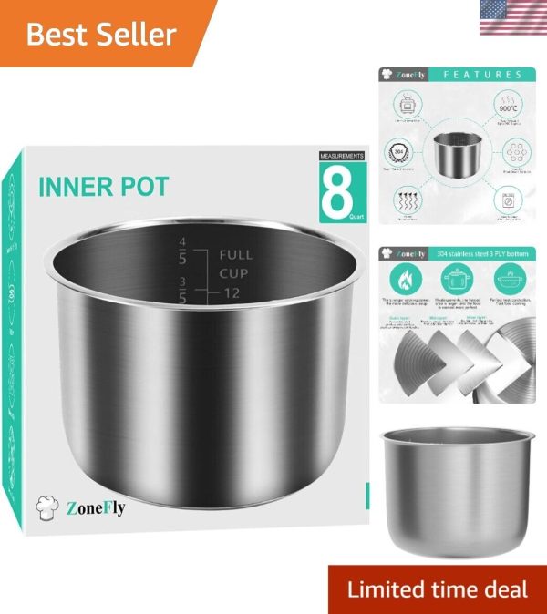 8Qt Power Cooker XL Replacement Inner Pot, Stainless Steel