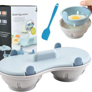 2-Cavity Microwave Egg Maker – Poached Egg Steamer – Light Blue