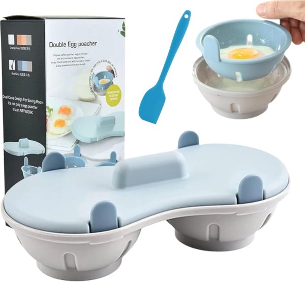 2-Cavity Microwave Egg Maker – Poached Egg Steamer – Light Blue