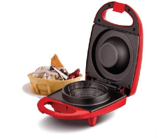 Open Box Rise By Dash Mini Waffle Bowl Maker Non-stick Surfaces, 4.4 inches  Red