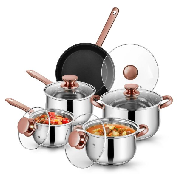 Coliware 5Pcs Stainless Steel Cookware Sets with Stock Pots Saucepans Frying