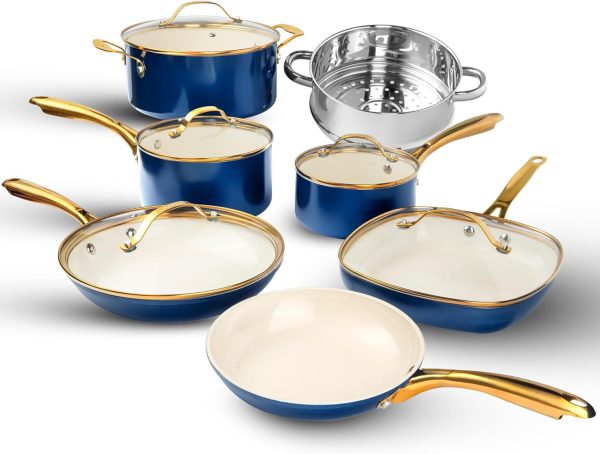 12 Pc Ceramic Pots and Pans Set Non Stick, Kitchen Cookware Sets, Pot and Pan Se