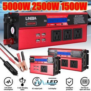 5000W 2500W LCD Car Power Inverter 12V 24V To 110V 3 AC 4 USB RV Solar Converter