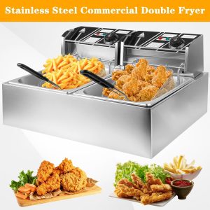 12L Electric Deep Fryer Dual Tank Stainless Steel 2 Fry Basket Commercial 5000W