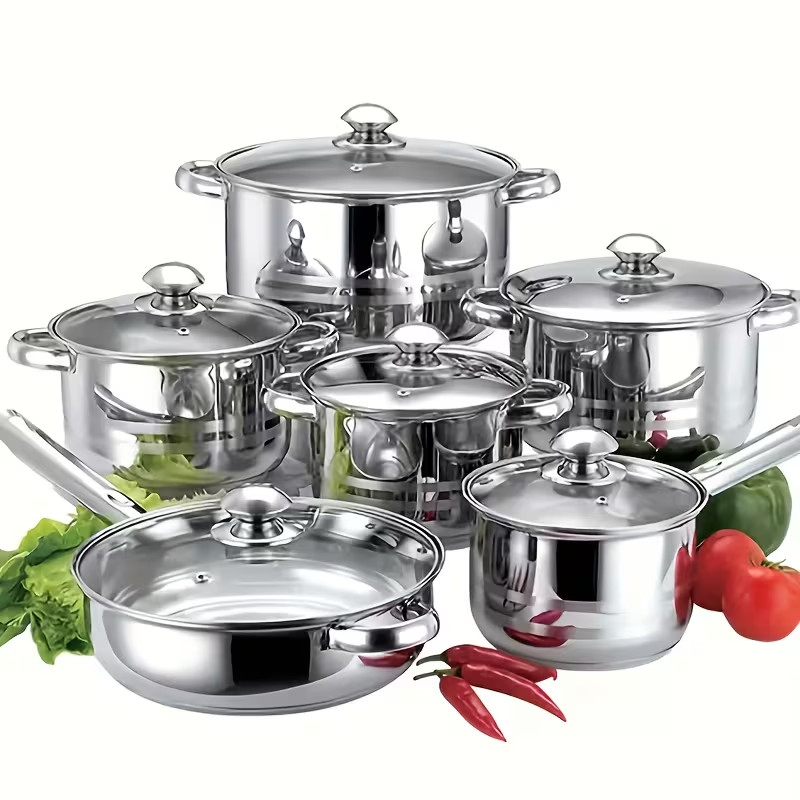 12pcs Ultra-Durable Stainless Steel Skillet & Cookware Set