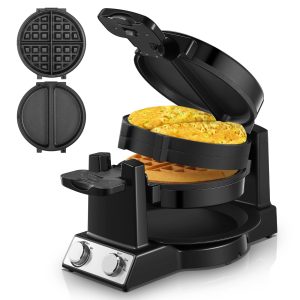 2-in-1 Waffle Maker & Omelette Maker, 1400W Double Belgian Waffle Iron 180° F...