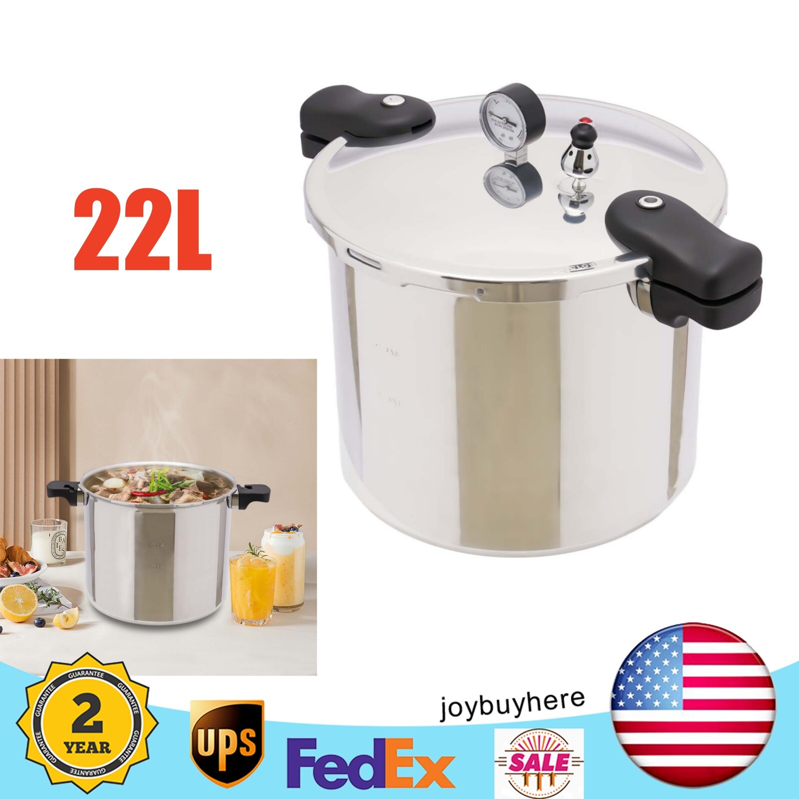 23 Quart Large Capacity Pressure Canner Cooker with Gauge Release Valve Silver !