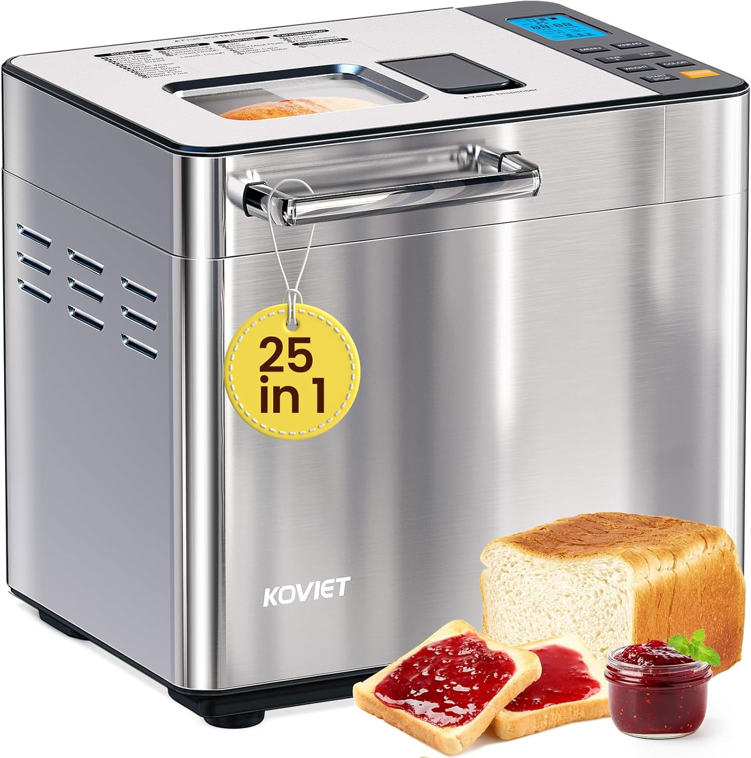 25-In-1 Bread Maker Machine with Automatic Dual Dispenser, 2LB Stainless Steel B