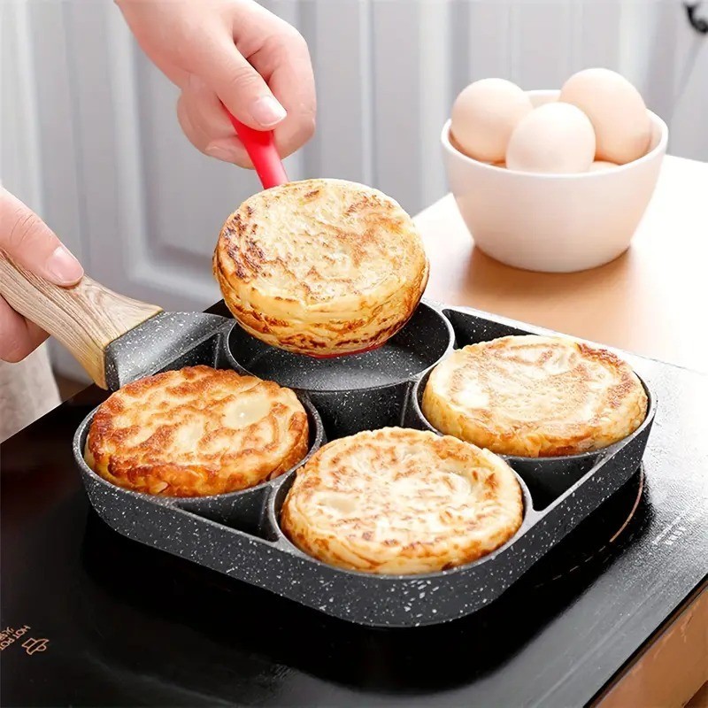 4 Holes Egg Fry Pan Pancake Maker Non-stick Egg Burger Pan with Handle