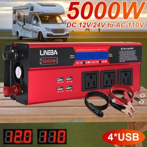 5000W DC 12V/24V to AC 110V Power Inverter with 3 Outlets & 4 USB Ports