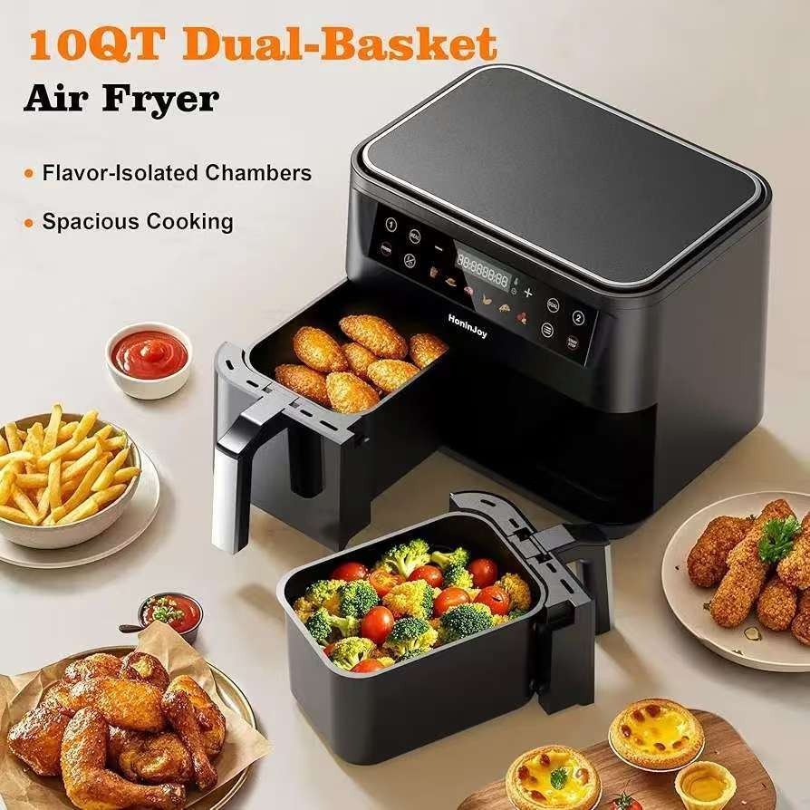5+5QT Large Dual Basket Air Fryer with Viewing Window 10-in-1,Dishwasher Safe