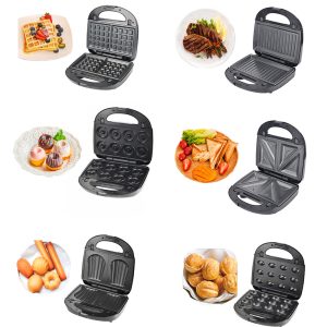 6 in1 Sandwich Maker Panini Press Waffle Iron Set w/6 Removable Non-Stick Plates