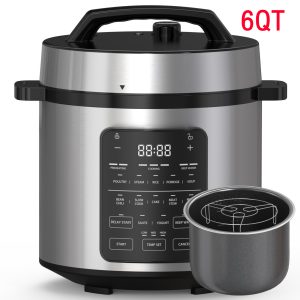 6qt/8qt Pressure Cooker 15 Safety Features, Ceramic -enameled Pot Fast Cooking