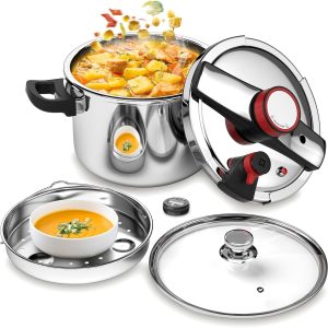 8.45QT 304 Stainless Steel Pressure Cooker 3-Stage PSI Settings With Glass Lid