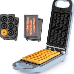 AROMA® Swap & Flip Waffle Maker with Removable Plates: 3-in-1 Panini Press,