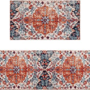 Boho Style Kitchen Rugs and Mats Set of 2,Farmhouse Kitchen Mat for Sink,Non Sli