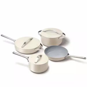 CARAWAY HOME Cookware Set 9 - Piece Ceramic Material Nonstick In Cream W/ Lid