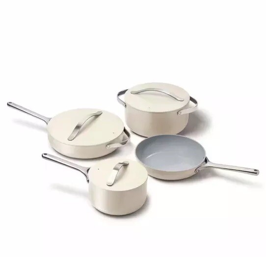 CARAWAY HOME Cookware Set 9 - Piece Ceramic Material Nonstick In Cream W/ Lid