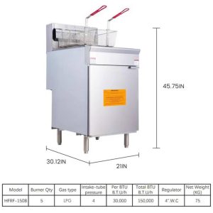 CMI Commercial Floor Deep Fryer Liquid Propane 3/4/5 Burners Fryer with 2 Basket