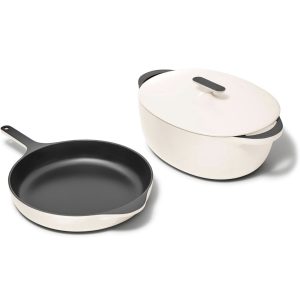 Caraway 4-Piece Enameled Cast Iron Duo - 12” Skillet, 8.5 qt Dutch Oven - Cream