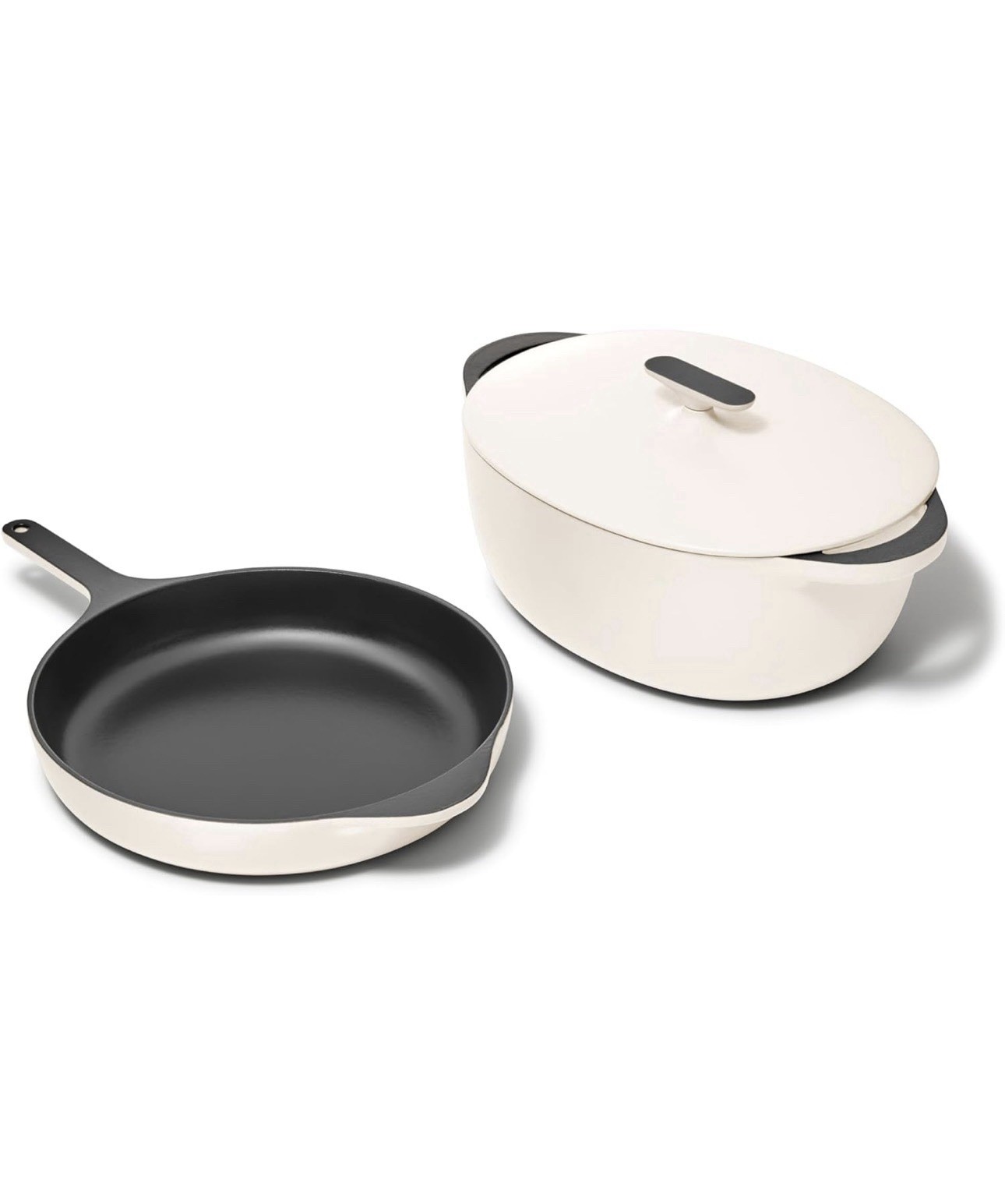 Caraway 4-Piece Enameled Cast Iron Duo - 12” Skillet, 8.5 qt Dutch Oven - Cream