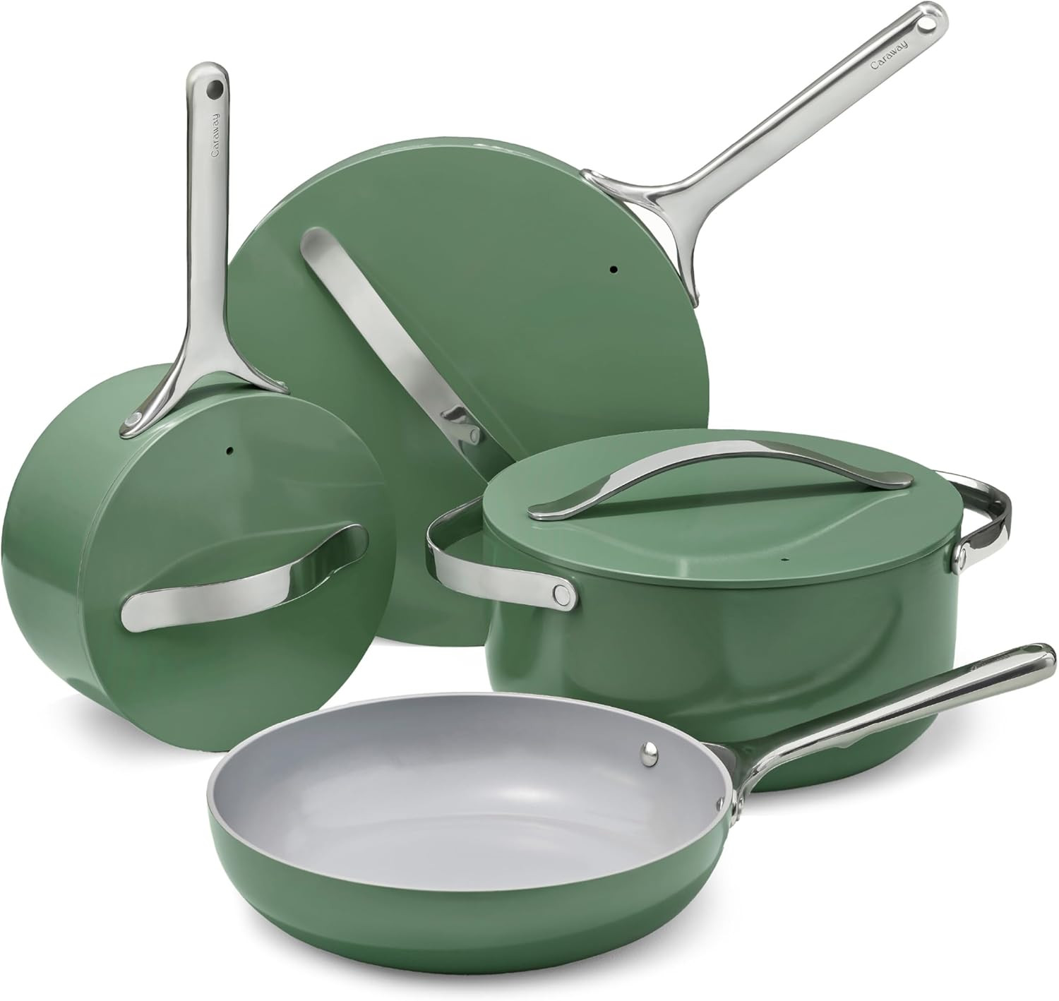 Caraway Nonstick Ceramic Cookware Set (12 Piece) Pots, Pans, Lids and Kitchen St