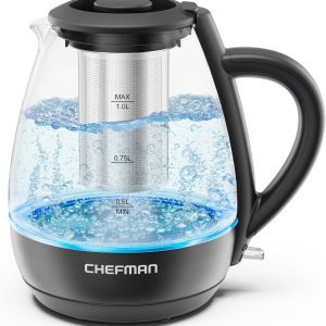 Chefman 1L Electric Kettle with Tea Infuser – 1500W Hot Water Boiler, Auto