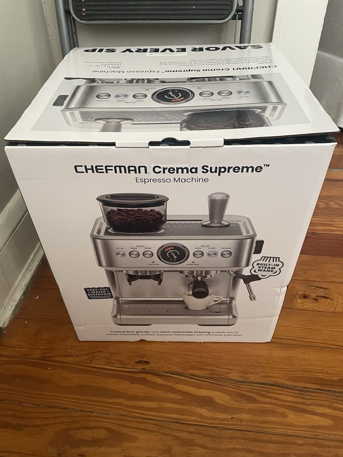 Chefman Crema Supreme 15 Bar Espresso Machine, Milk Frother, Stainless Steel