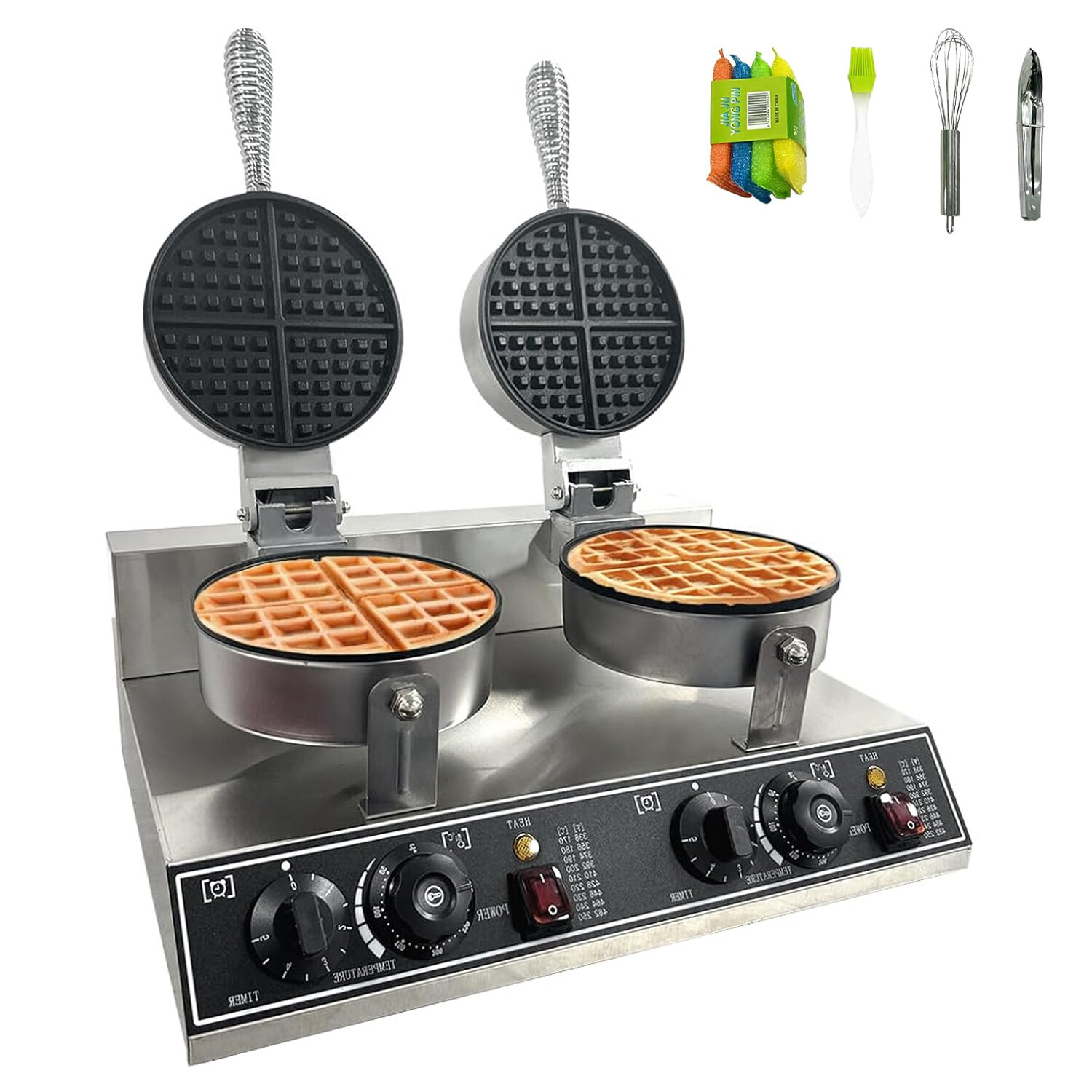 Commercial Round Double Head Belgian Waffle Maker Machine 2400W for Restaurant