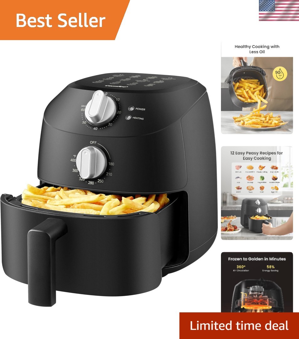 Compact 2.1 Quart Air Fryer with 12 Menu Options & Adjustable Temperature - B...