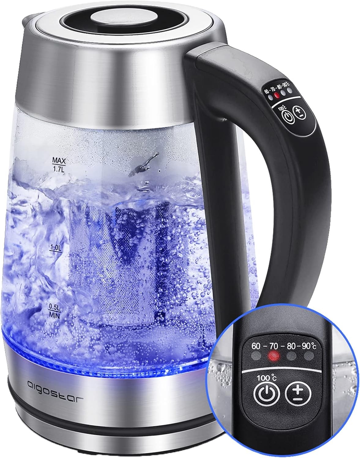 Electric Kettle with Temperature Control and Tea Infuser, 1500W Hot Water Boiler