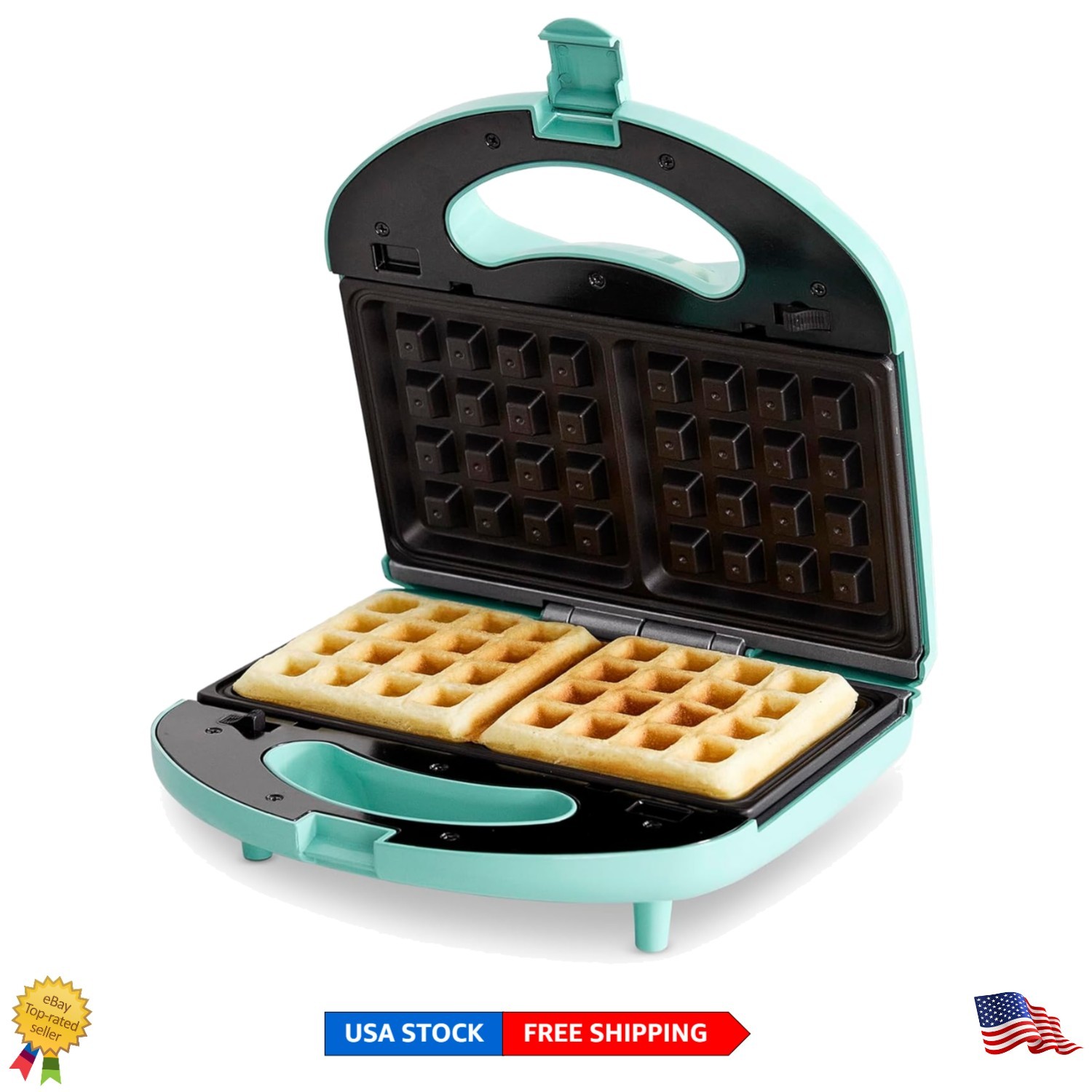 Elegant Turquoise Electric Waffle & Sandwich Maker - Healthy Ceramic Nonstick